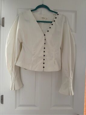 Cream V-Neck Blouse with Black Button Detail by Spell